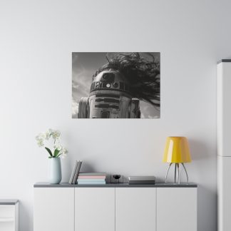 R2D2 With Hair Black & White Matte Canvas, Stretched, 0.75"